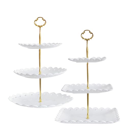 2 Pack White 3 Tier Plastic Dessert Cupcake Stand D598