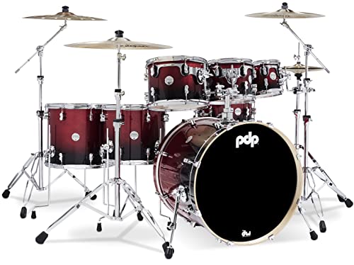 7-Piece Maple Shell Pack with Chrome Hardware Red to Black Fade F2366