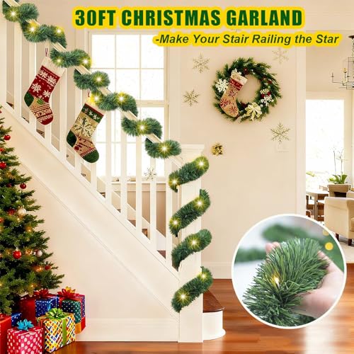 30 Feet 50 LED Battery Operated Pre-Lit Green Garland J614612