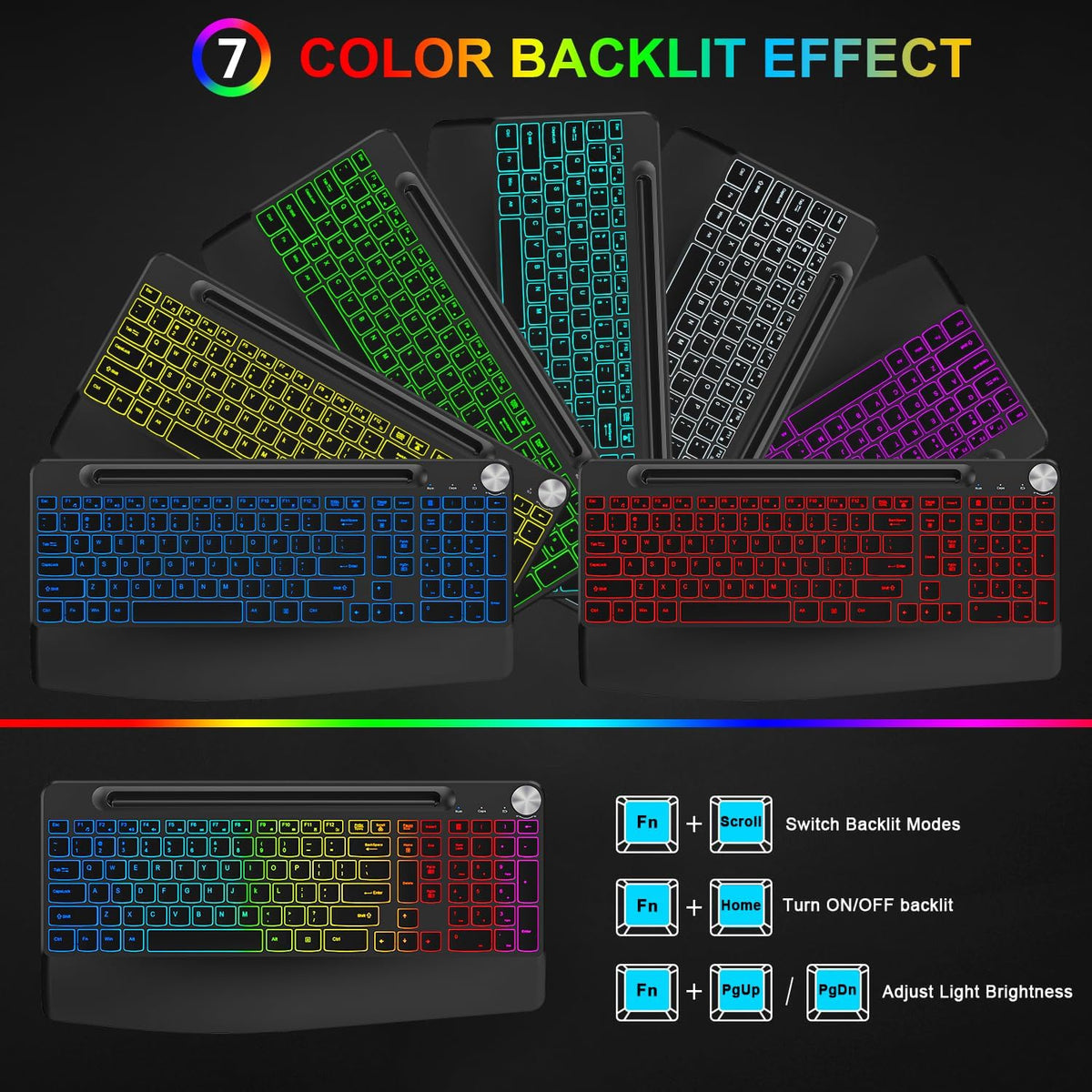 Wireless Keyboard and Mouse Combo, 2.4G Rechargeable Ergonomic Gaming Keyboard with Wrist Rest Y345
