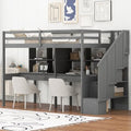 Gray Full Size Wood Loft Bed with Desk, Wardrobe and Three Storage Drawers Q4499