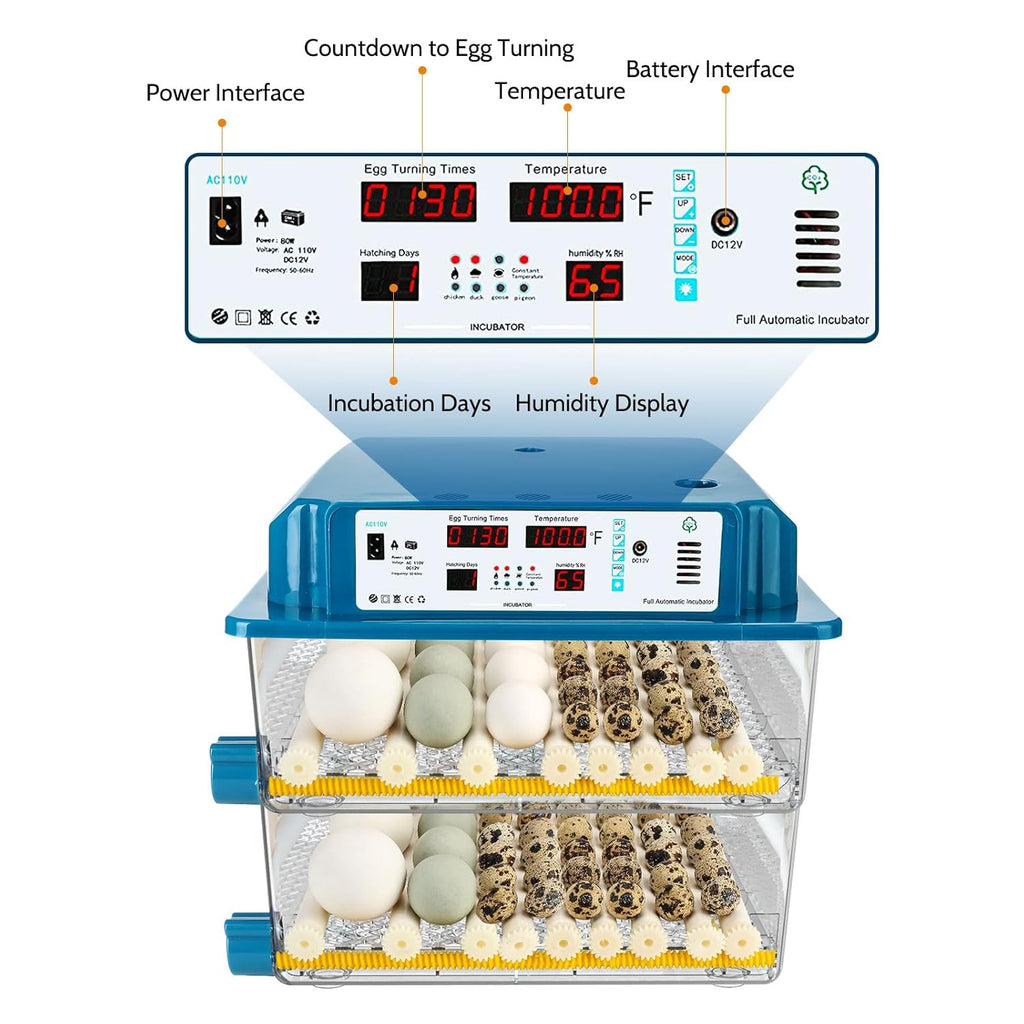 120 Egg Incubator Automatic Temperature Control Humidity Monitoring G213