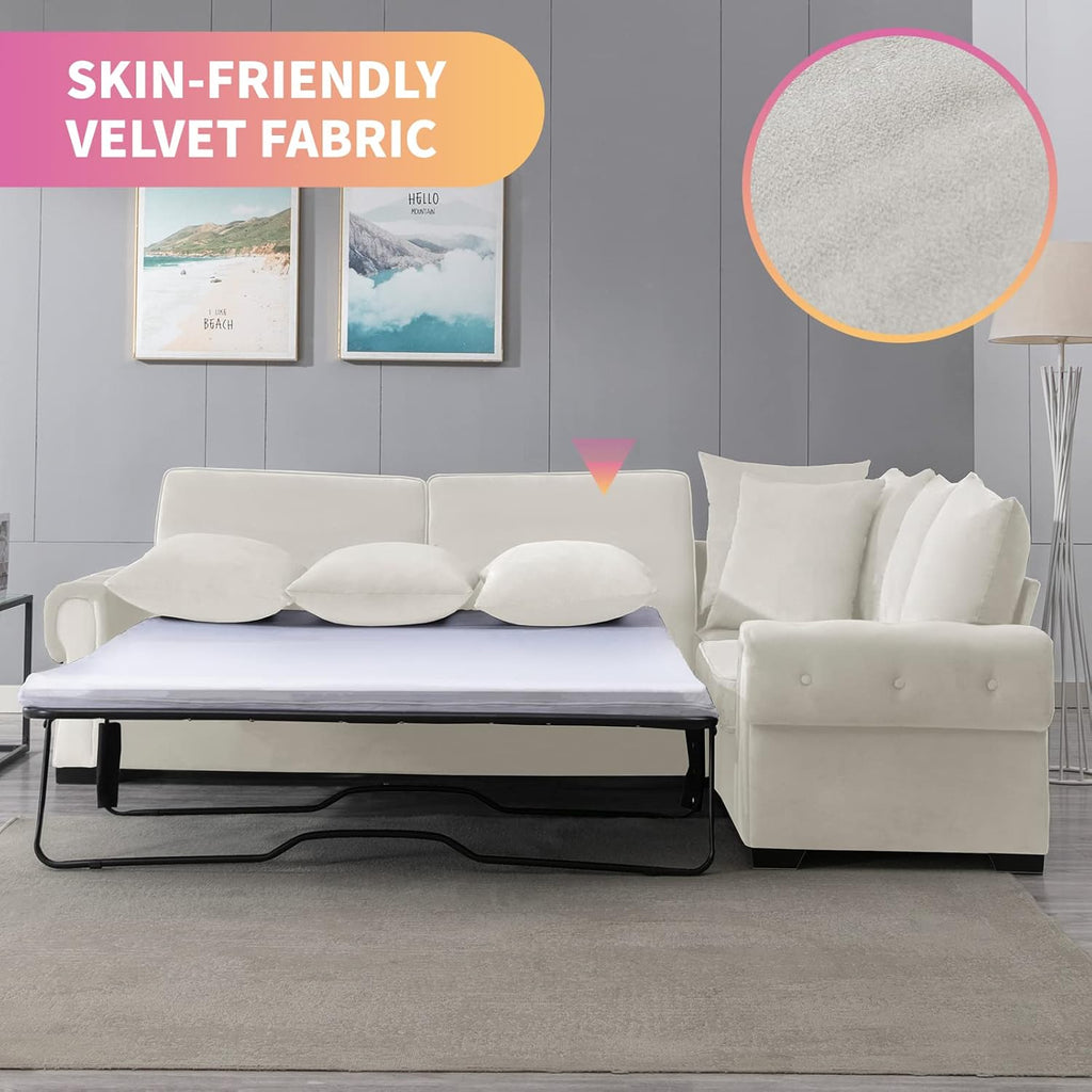 Beige Pull Out Sofa Bed with Folding Foam Mattress E4981