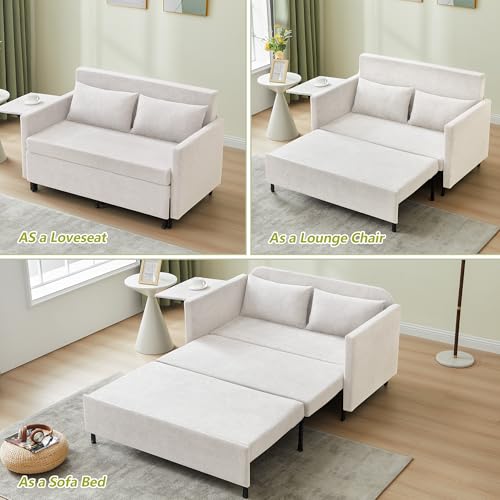 3-in-1 Sleeper Sofa Bed, 51'' Convertible Folding Couch with Pullout Bed, Chenille Futon Sleeper Sofa with Side Table and 2 Pillows, Grey X492320