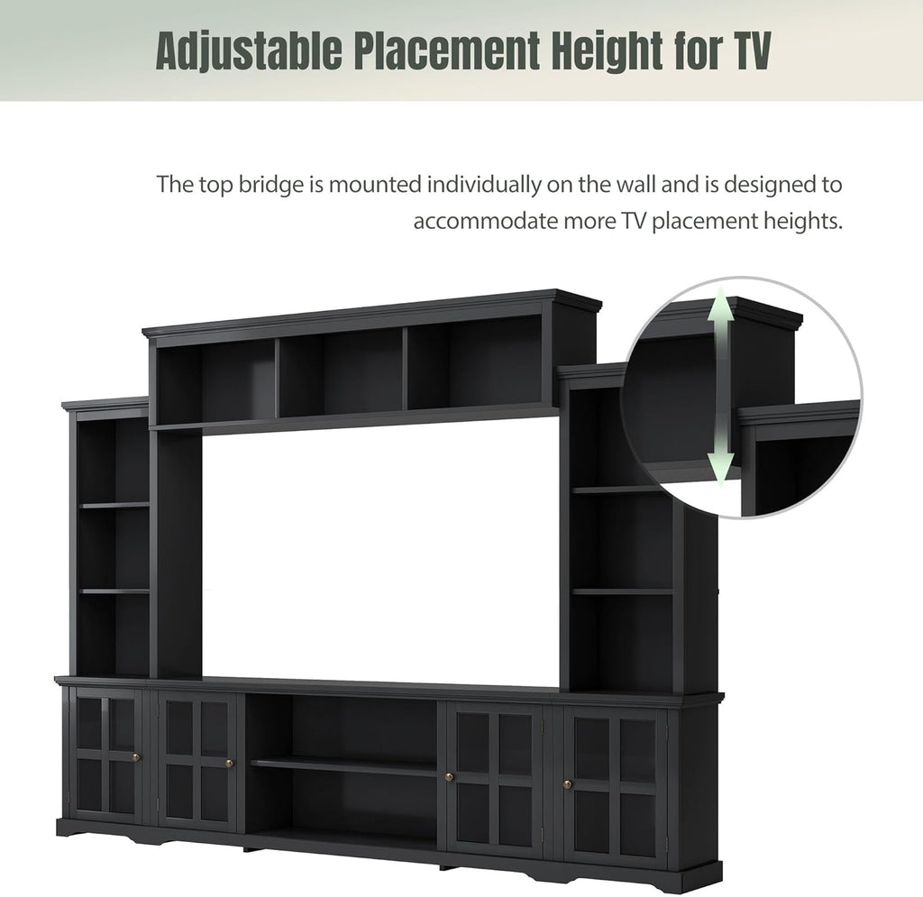 Black Entertainment Wall Unit with Glass Doors & Shelves M514834