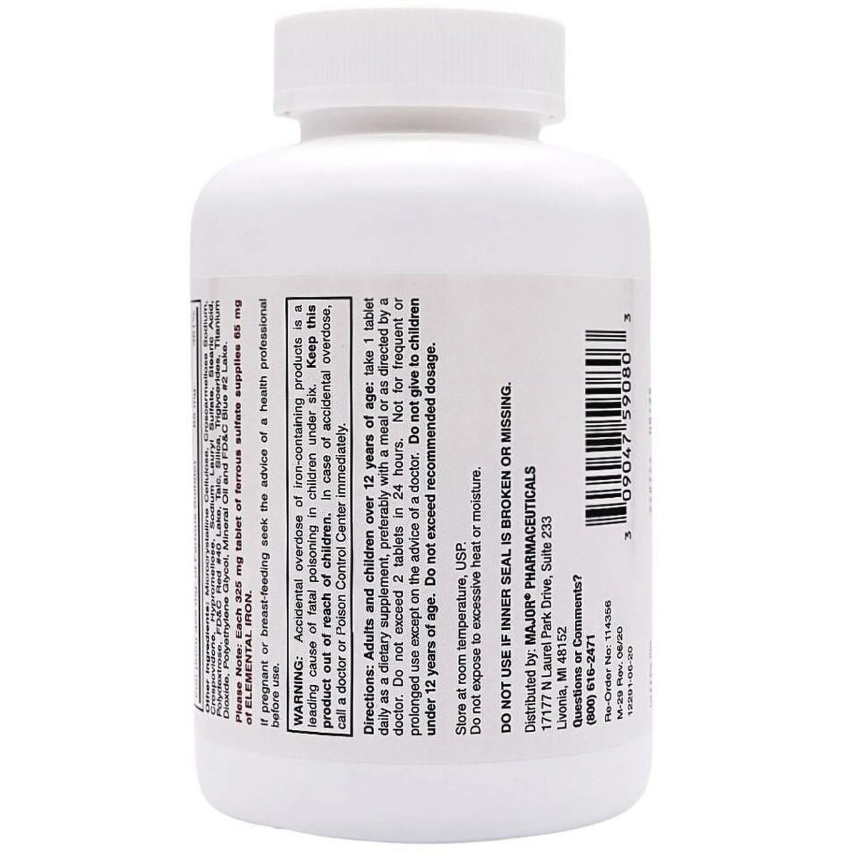Ferrous Sulfate Iron Supplement 325 mg - 1000 Tablets I4636