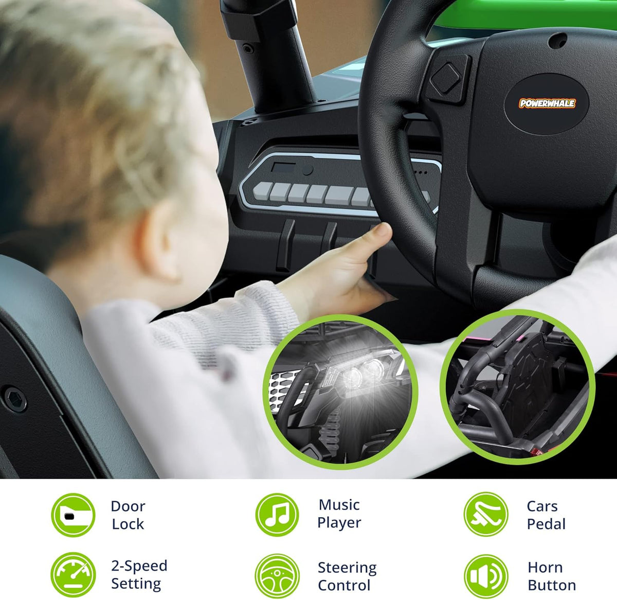 24V UTV Battery Powered Ride On Car with Remote Control 4WD Electric Car, Green, Large P35369