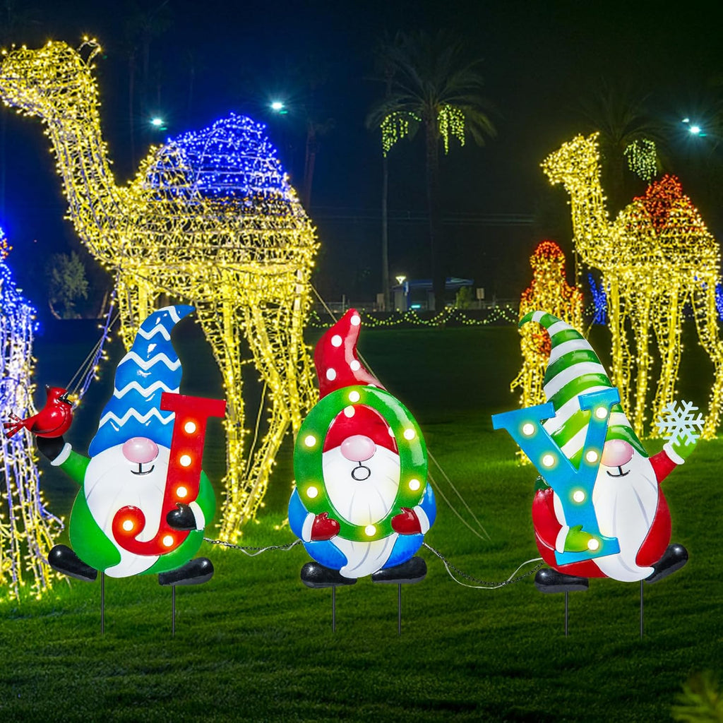 3 PCS Metal Christmas Yard Stakes with Led Light R9137