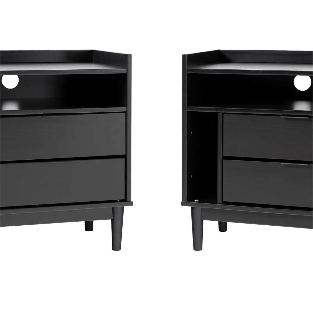 Black Solid Wood 2-Drawer Night Stand T5953