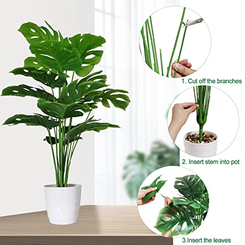 Set of 2 Artificial Areca Palm Plants, 32 Inch Fake Tropical Palm Trees with Greenery Leaves and Stems D7561