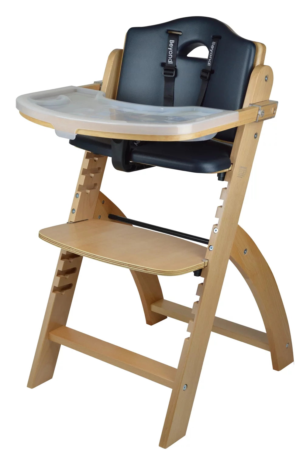 Natural Wood Black Cushion Adjustable Wooden High Chair with Tray J1499