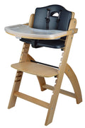 Natural Wood Black Cushion Adjustable Wooden High Chair with Tray J1499