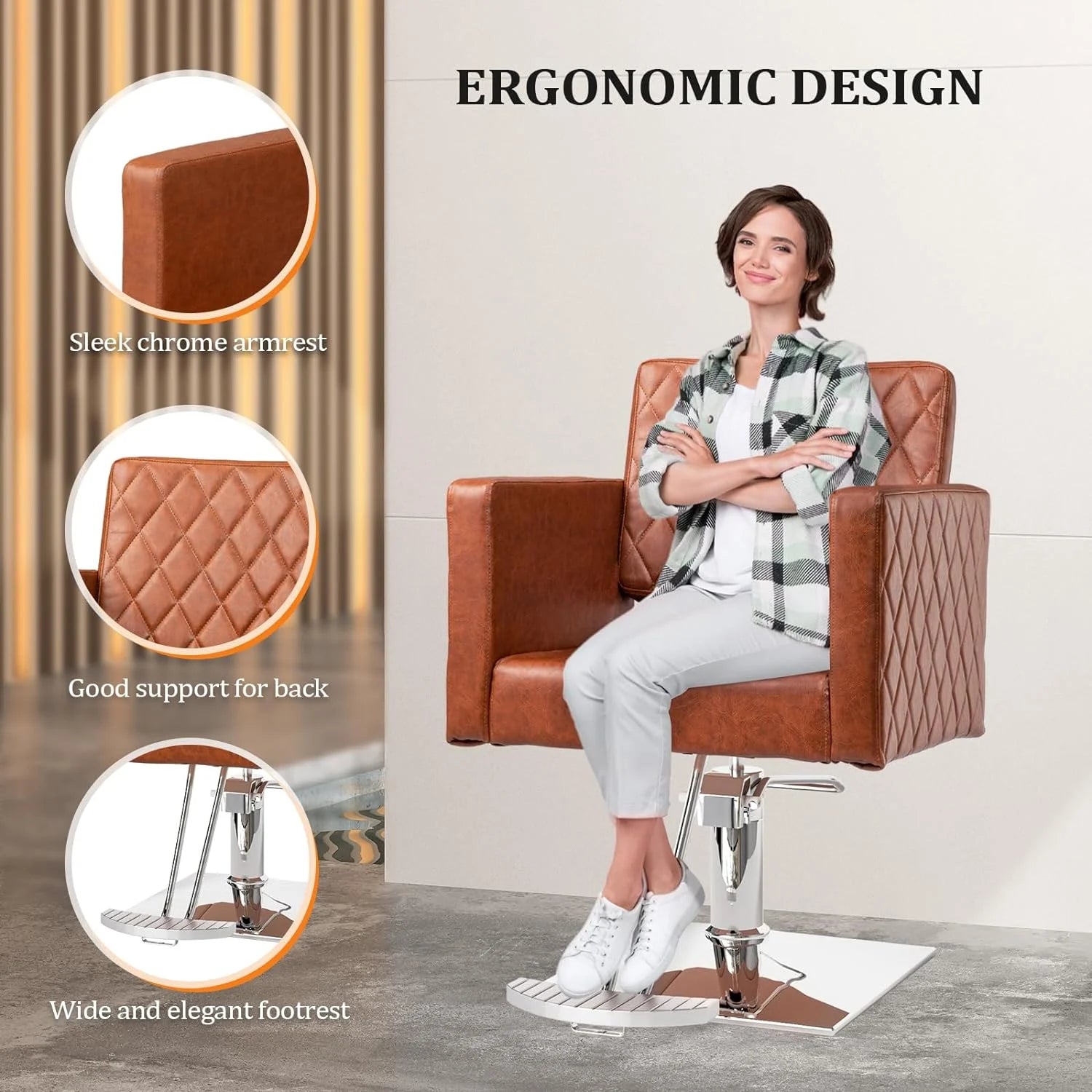 Brown Hydraulic Barber Chair with Aluminium Alloy Footrest Z909368