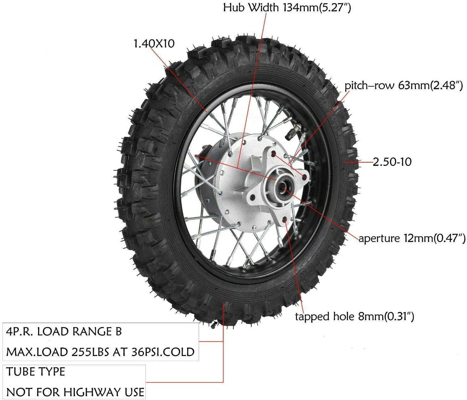 2.5-10" Rear Wheel Tire Assembly for Dirt Pit Bike S6205