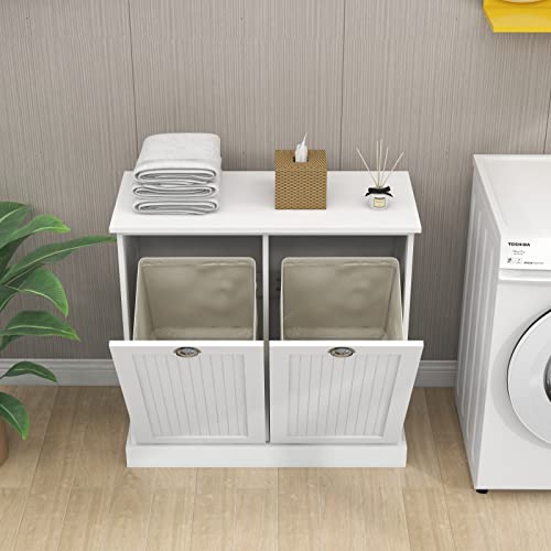 White Double Tilt Out Trash Cabinet Laundry Sorter Cabinet X708110