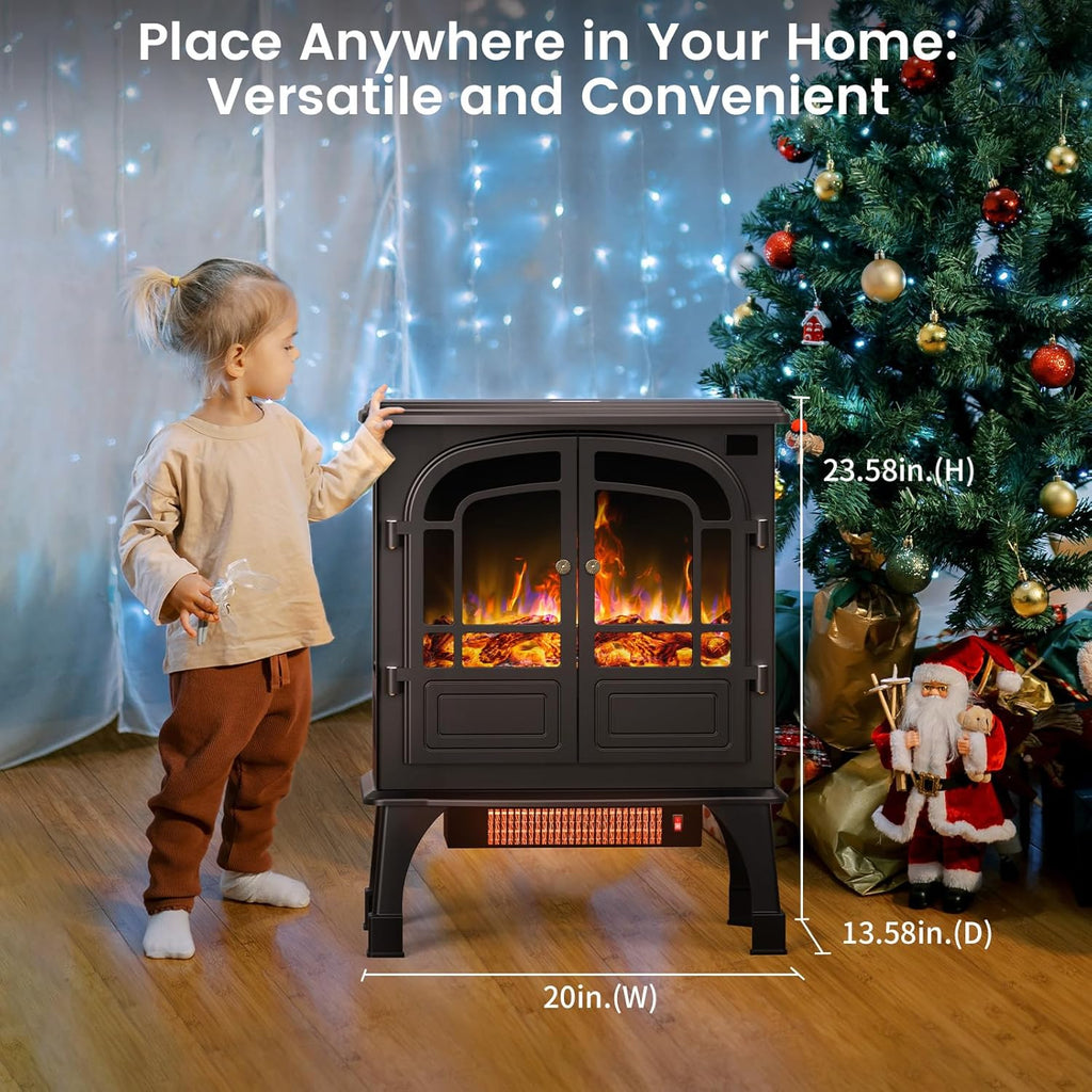 24'' Electric Fireplace Heater with Remote Control, 3D Realistic Flame, 750/1500W K282379