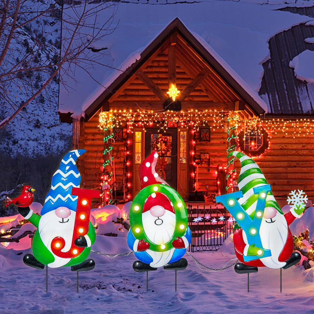3 PCS Metal Christmas Yard Stakes with Led Light R9137