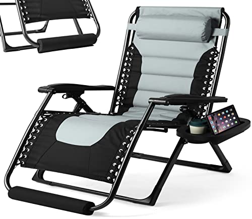 Zero Gravity Chair, 350Lbs Capacity Oversize XL Outdoor Anti Gravity Folding Adjustable Recliner with Adjustable Headrest, Foot Pad & Cup Holder V761