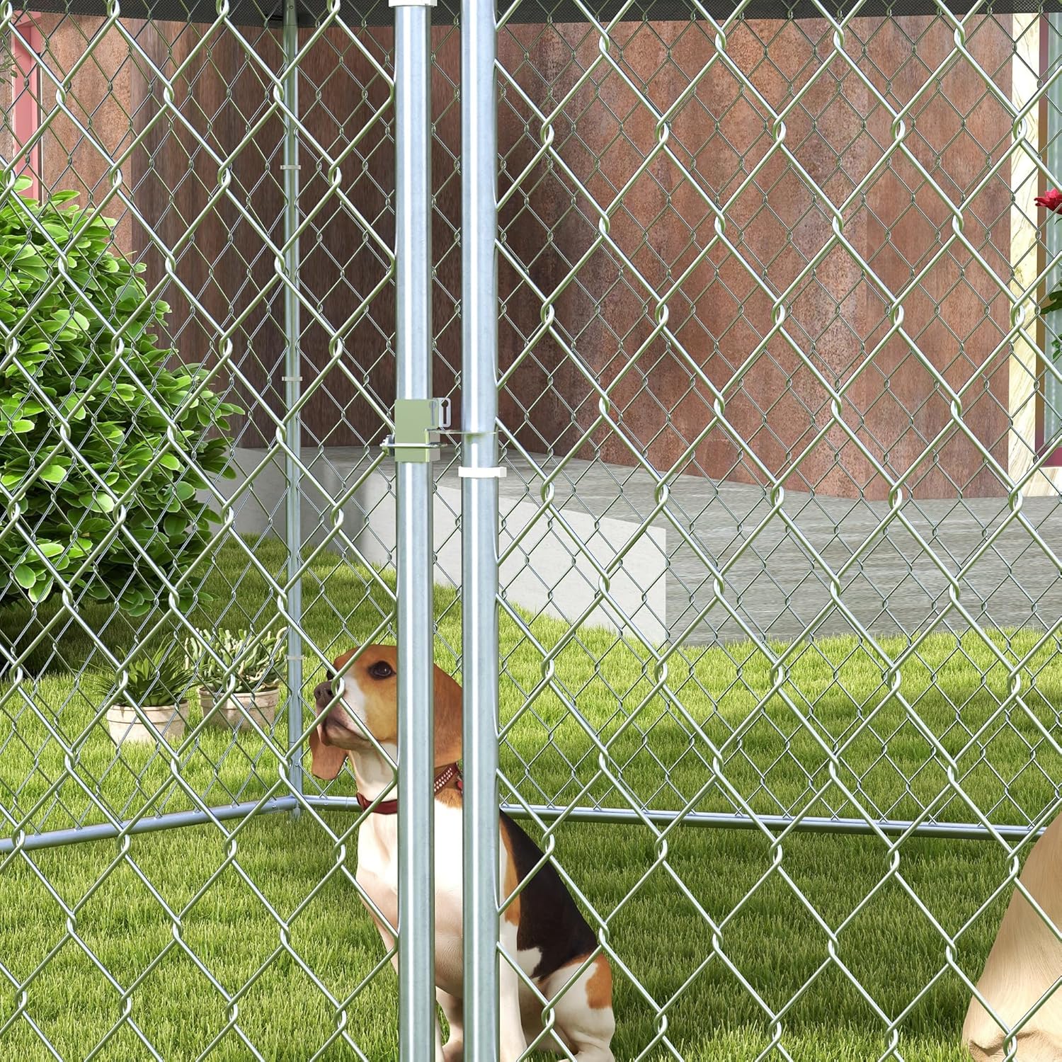 13.4' x 11.5' x 8.8' Dog Kennel Outdoor Dog Run with Waterproof Roof, Lockable Door, Silver H42765