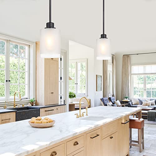 3 Pack 1-Light Industrial Farmhouse Pendant Ceiling Light Frosted Glass Black Finish A67035
