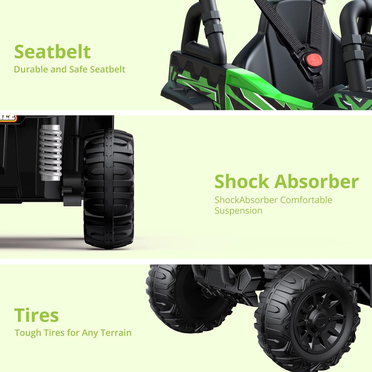 24V UTV Battery Powered Ride On Car with Remote Control 4WD Electric Car, Green, Large P35369