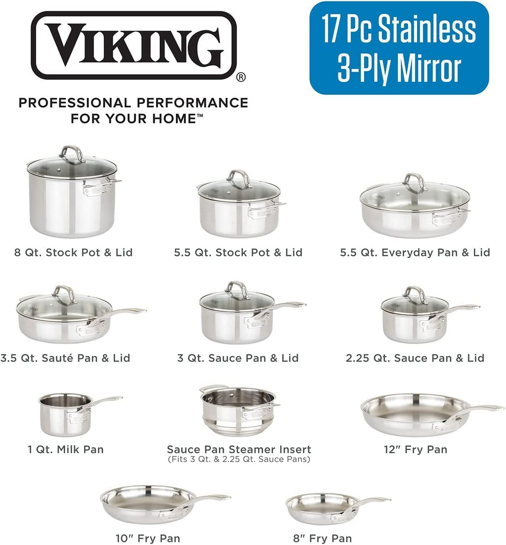 17pc Stainless Steel Cookware Set with Glass Lids R737846