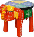 Handcrafted Emboss Painted Colorful Wooden Elephant Shape Stool Table Medium T603