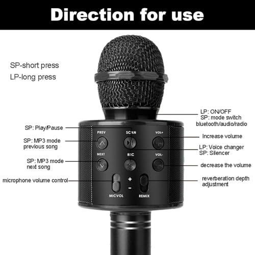 Black Wireless Bluetooth Karaoke Microphone Speaker T170315