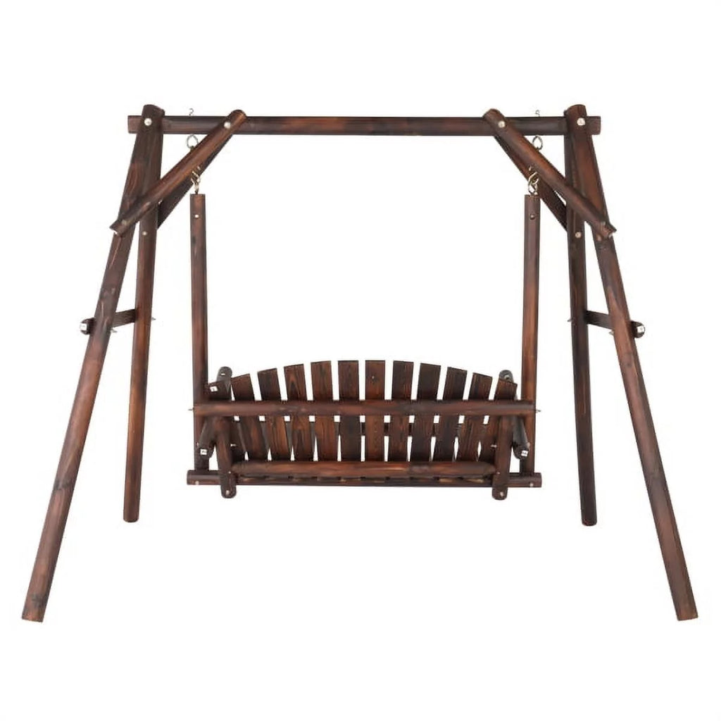 6.5ft Hardwood Patio Swing with Stand, Carbonized H2379
