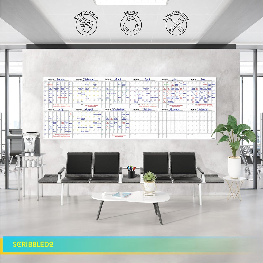 100"x36" White Board Calendar Dry Erase Wall Calendar I701593