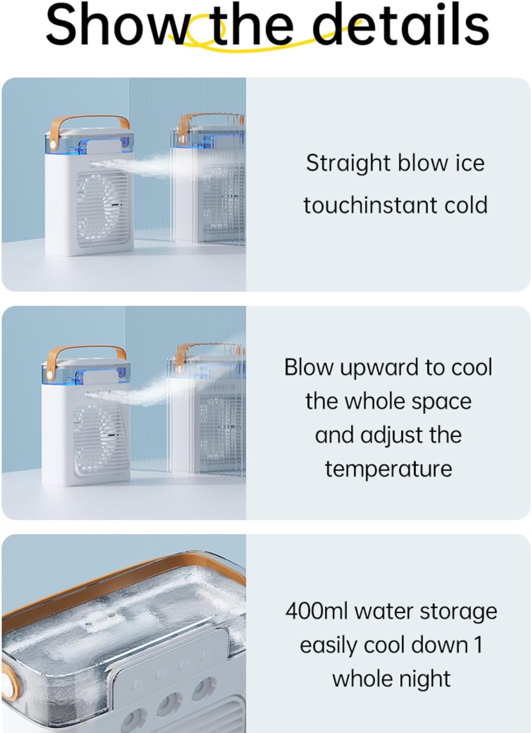 Mini Air Cooler Portable Air Conditioner Evaporative Air Cooler Cordless Desktop Cooling Fan I244254