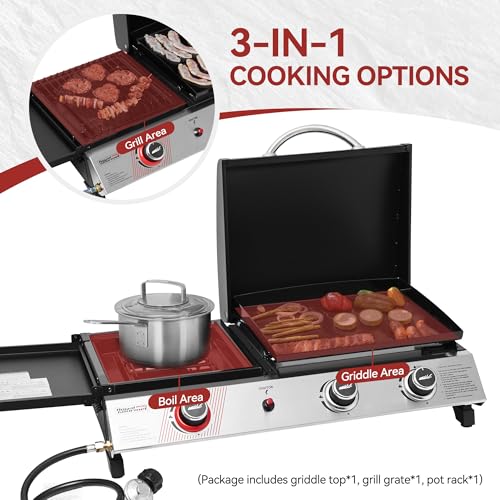 3 Burner Propane Gas Grill and Griddle Combo with Lid, Silver & Black U3730