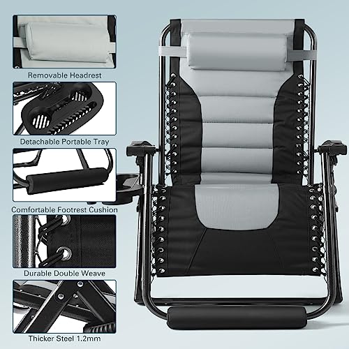 Zero Gravity Chair, 350Lbs Capacity Oversize XL Outdoor Anti Gravity Folding Adjustable Recliner with Adjustable Headrest, Foot Pad & Cup Holder V761