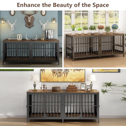 Extra Large 80" Wooden Dog Crate with Removable Divider D6741