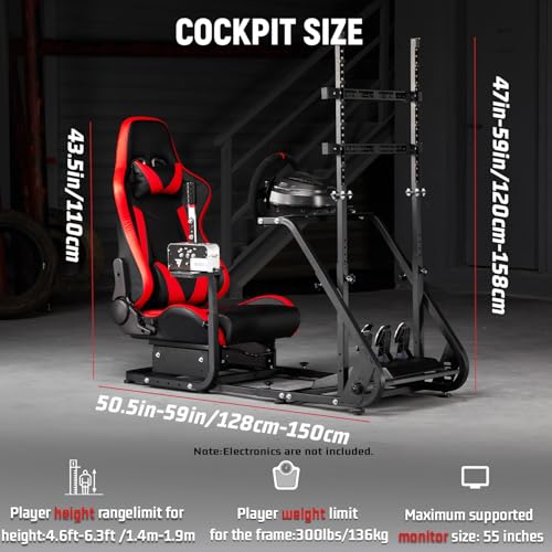 Racing Simulator Cockpit with Monitor Mount, red Seat N733382