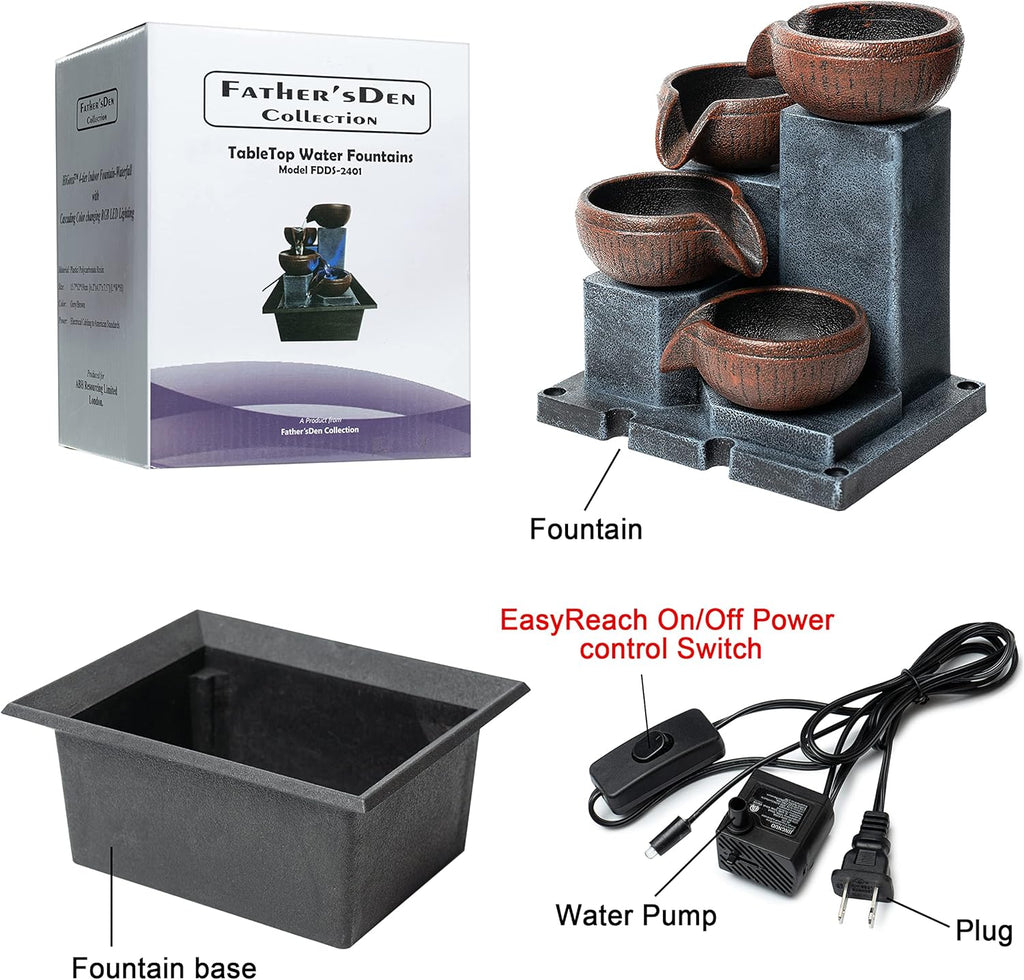 Small indoor Waterfall fountain Tabletop fountain 4 level Indoor desktop Fountain with LED color lighting P794