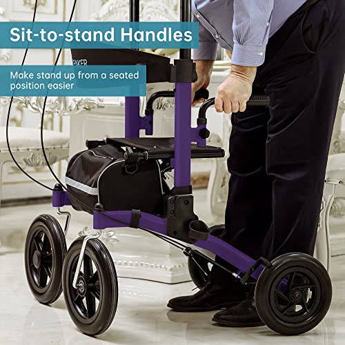 Compact Folding Upright Rollator Walker with 12" Front Wheels R896