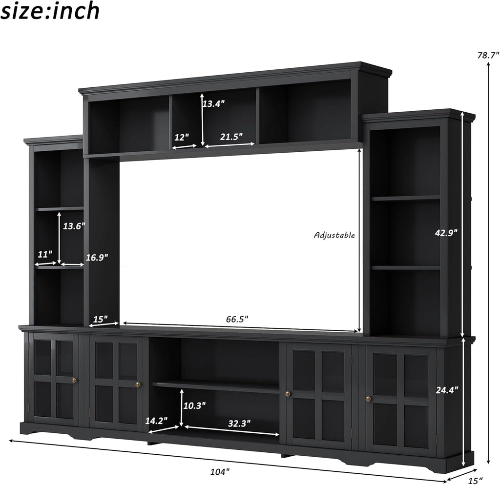 Black Entertainment Wall Unit with Glass Doors & Shelves M514834
