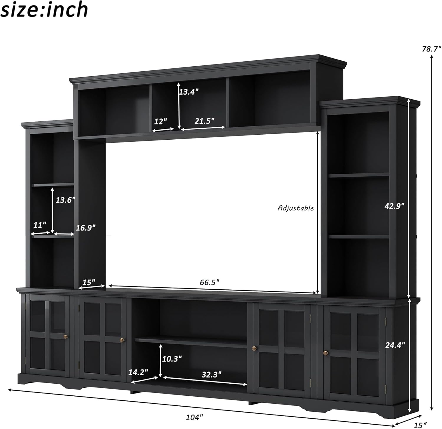 Black Entertainment Wall Unit with Glass Doors & Shelves M514834