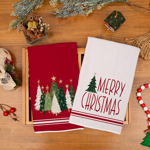 Red Xmas Tree Kitchen Towels Set of 2 Q17053