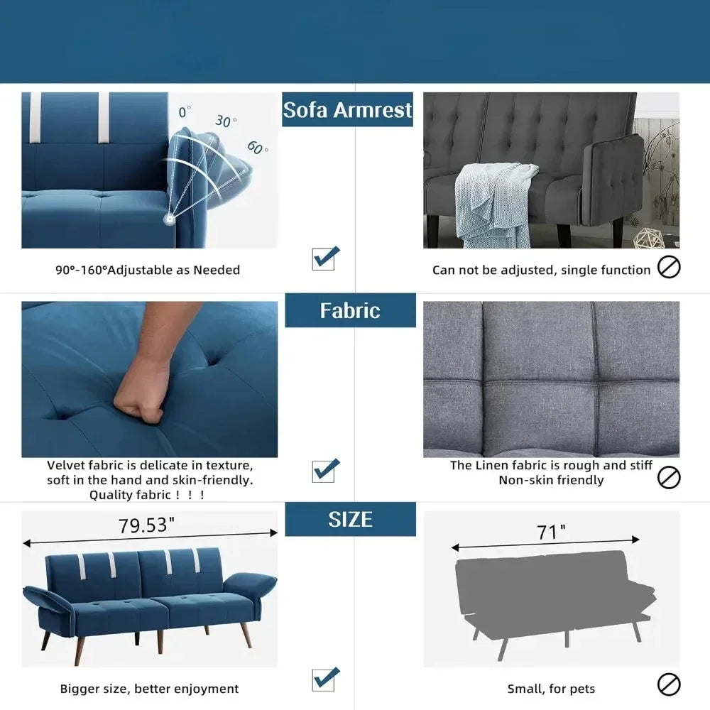 Convertible Sofa Futon Sofa Bed with Adjustable Armrest Backrest T726005