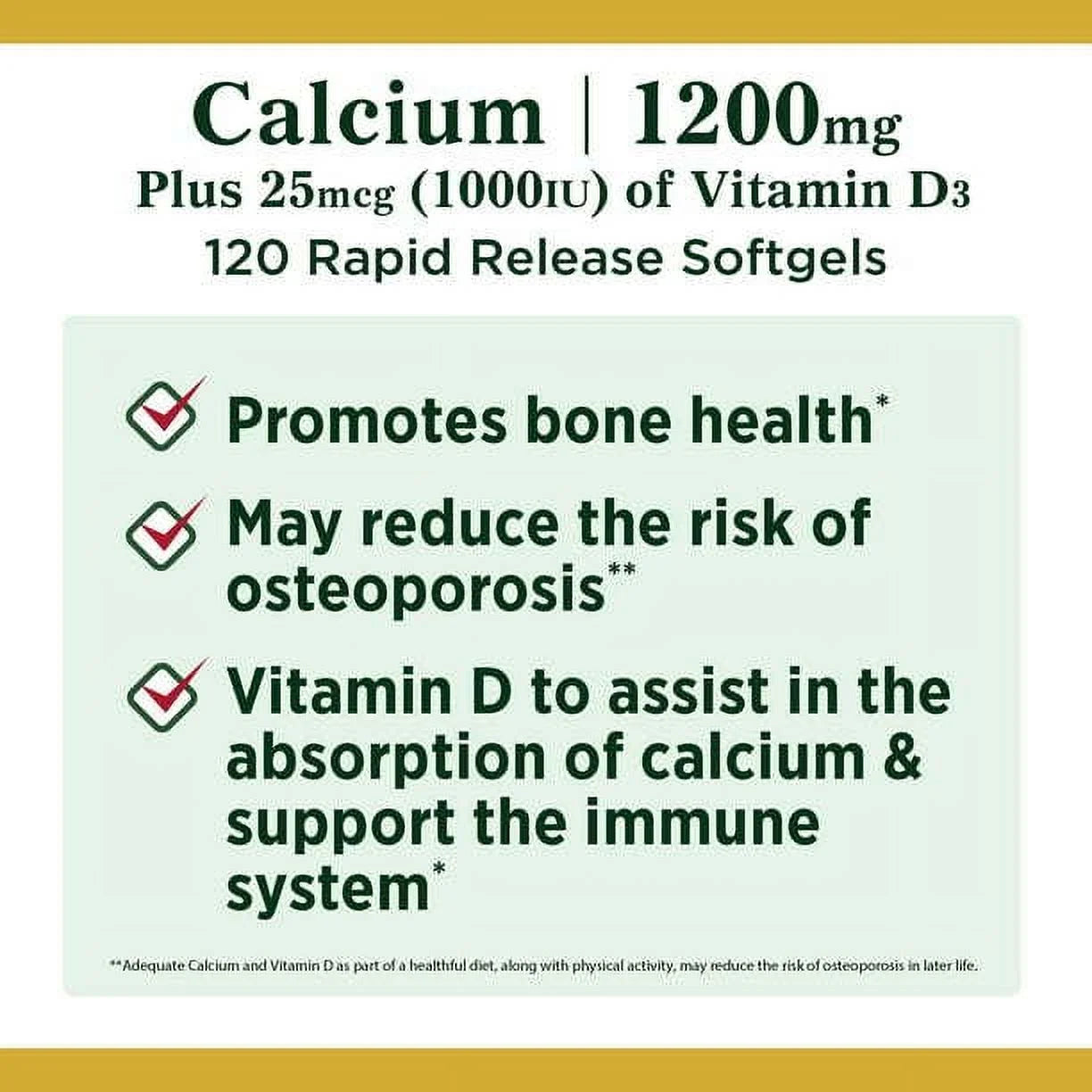 1200 mg Calcium Vitamin D3 Softgels, 120 Count N59414