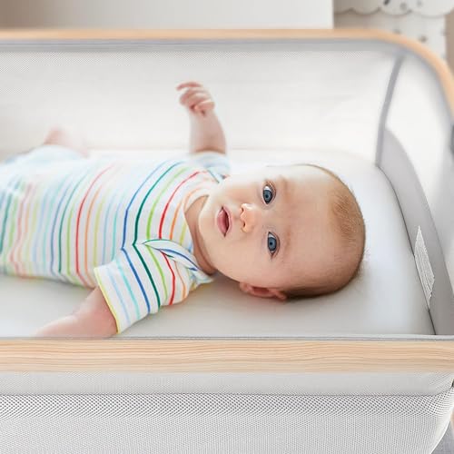 Grey Bedside Crib Bassinet with Travel Bag and Removable Compressed Cotton Mattress Y37864
