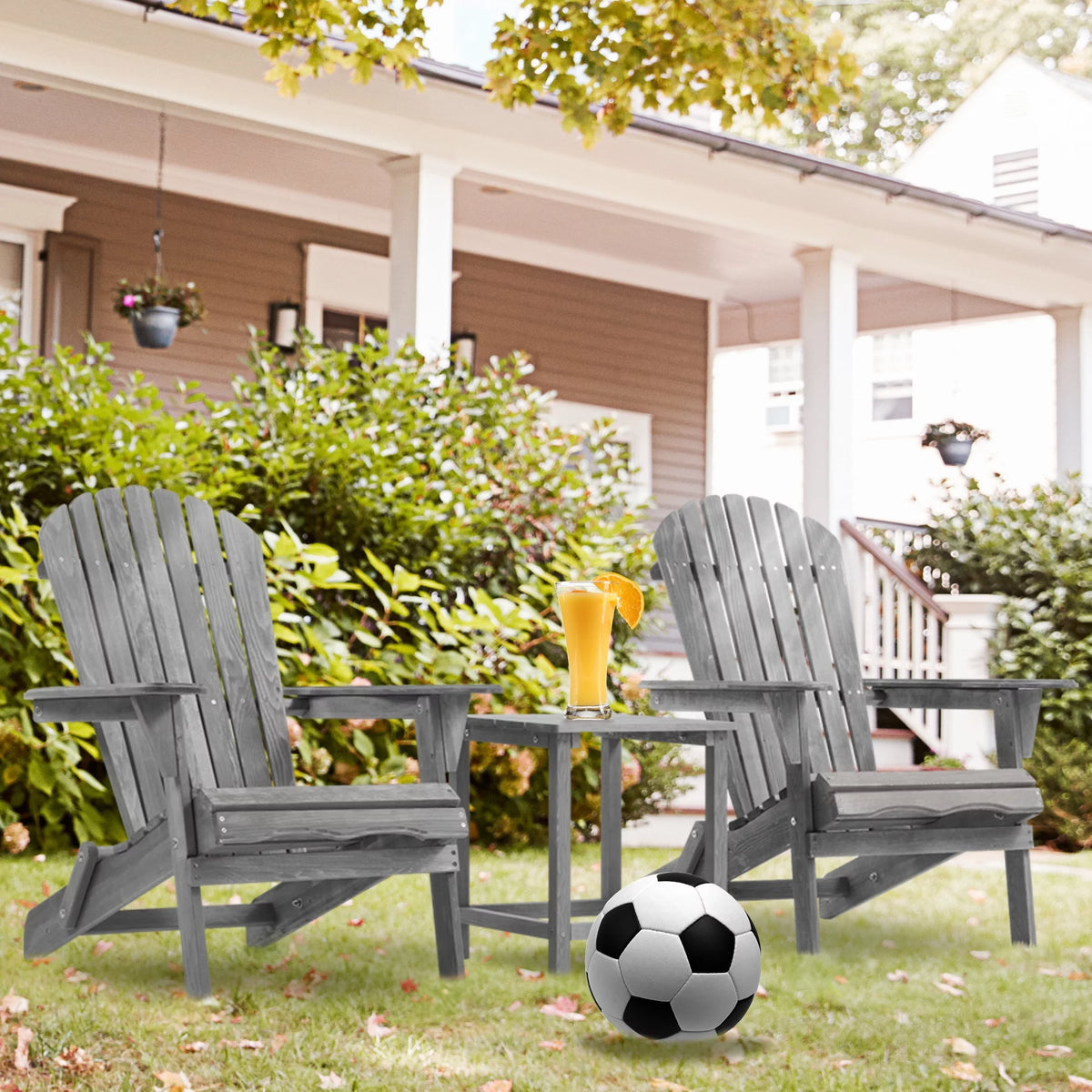 Gray Wooden Folding Adirondack Chair Set of 2 G8048
