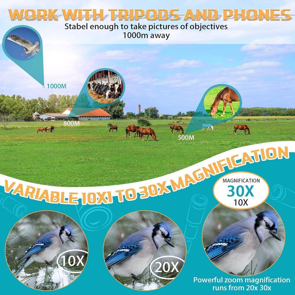 30x50 HD Waterproof Monocular with Smartphone Adapter Tripod BAK4 Prism FMC I79222