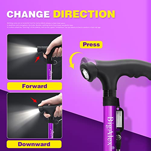 Folding Walking Cane with LED Light, Adjustable Quad Base with Carrying Bag R971