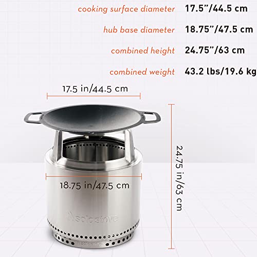 Portable Smokeless Fire Pit with Stand, Woktop & Hub, Stainless Steel/Cast Iron, 22in x 14.25in O8729