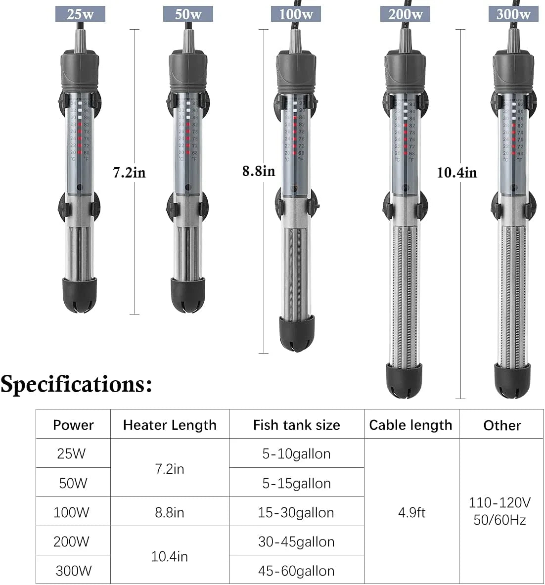 100W Adjustable Submersible Aquarium Heater V66125