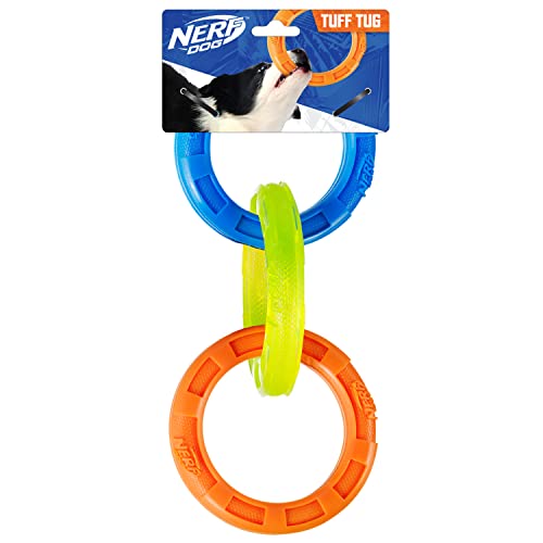 10.5in Rubber 3-Ring Tug Dog Toy, Blue/Green/Orange W14261