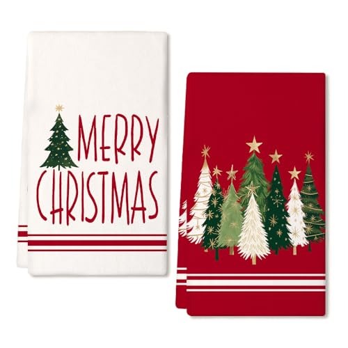 Red Xmas Tree Kitchen Towels Set of 2 Q17053